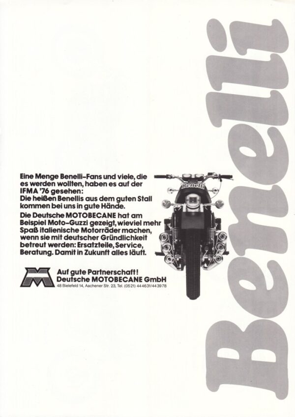 1876 vielleicht BENELLI / MOTOBECANE + PROSPEKT / flyer + 1 Blatt / 2 Seiten + aus 1976?