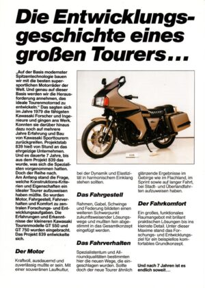 1986 vielleicht 2 KAWASAKI 1000 GTR + die Entwicklungsgeschichte + 4 Seiten + aus 1986