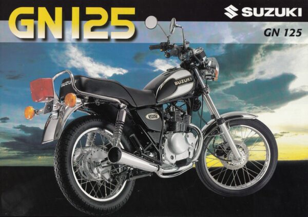 199708 SUZUKI GN 125 + Prospekt flyer + 1 Blatt / 2 Seiten + aus 1/1998