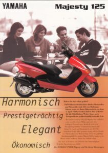 Titelseite: YAMAHA YP 125 R Majesty + Prospekt flyer + 1 Blatt / 2 Seiten + aus 1998