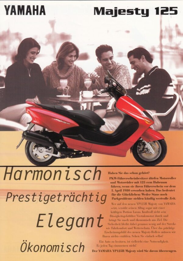 YAMAHA YP 125 R Majesty + Prospekt flyer + 1 Blatt / 2 Seiten + aus 1998