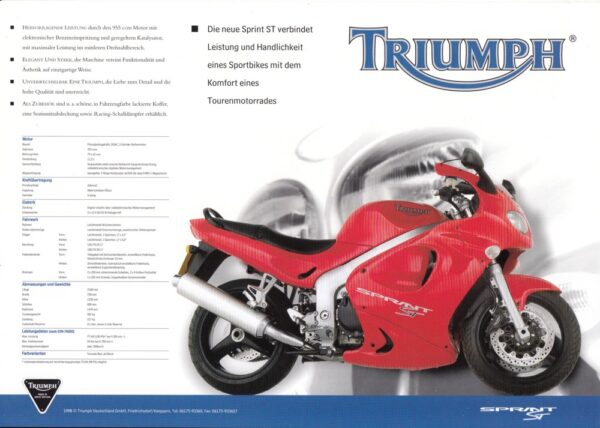 TRIUMPH Sprint ST / Tiger 900 + Prospekt flyer + 1 Blatt / 2 Seiten aus 1998
