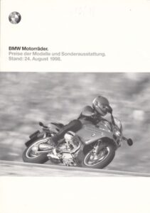 Titelseite: BMW, Motorräder Modelljahr 1998, Preise Sonderausstattung, 8 Seiten