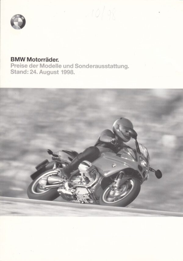 BMW, Motorräder Modelljahr 1998, Preise Sonderausstattung, 8 Seiten