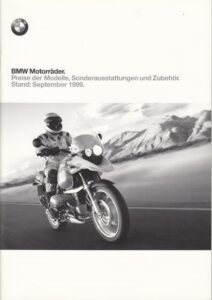 Titelseite: BMW, Motorräder Modelljahr 1999, Preise Sonderausstattung Zubehör, 42 Seiten
