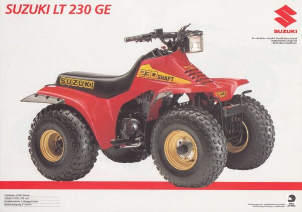 230 GE 1985 bis SUZUKI LT 230 GE / 250 EF / 50 + Prospekt flyer + 1 Blatt / 2 Seiten