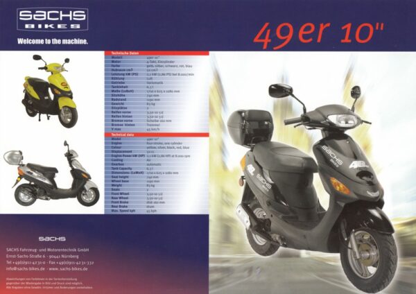 49er 10 SACHS 49er 10'' + Prospekt brochure + 1 Blatt, einseitig bedruckt