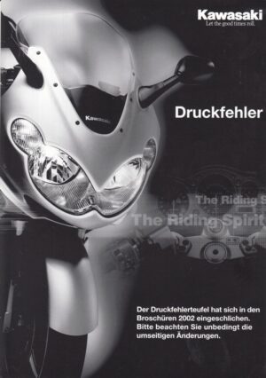 KAWASAKI + Druckfehler Broschüren 2002 + 1 Blatt / 2 Seiten