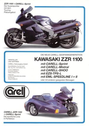 Kawasaki ZZR 1100 CARELL Sprint + Kawasaki ZZR 1100 + PROSPEKT / flyer + 1 Blatt / 2 Seiten