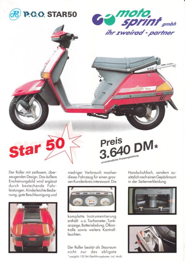 Star 50 1991 vielleicht PGO Star 50 + Prospekt flyer + 1 Blatt / 2 Seiten