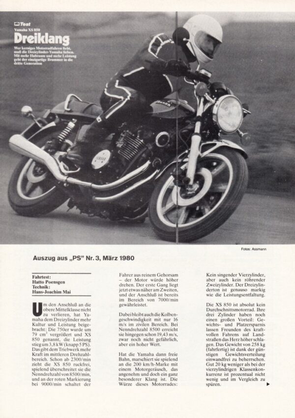 aus PS 198003 YAMAHA XS 850 + Test & Technik + so urteilt die Presse + 4 Seiten