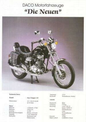 programm aus 2000 vielleicht DACO Motorfahrzeuge+ Sasy Chopper 125 + Prospekt flyer + 1 Blatt / 2 Seiten