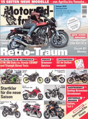 Motorradfahrer Januar 2018 + Kawasaki Z 900 RS + Ducati Monster 821