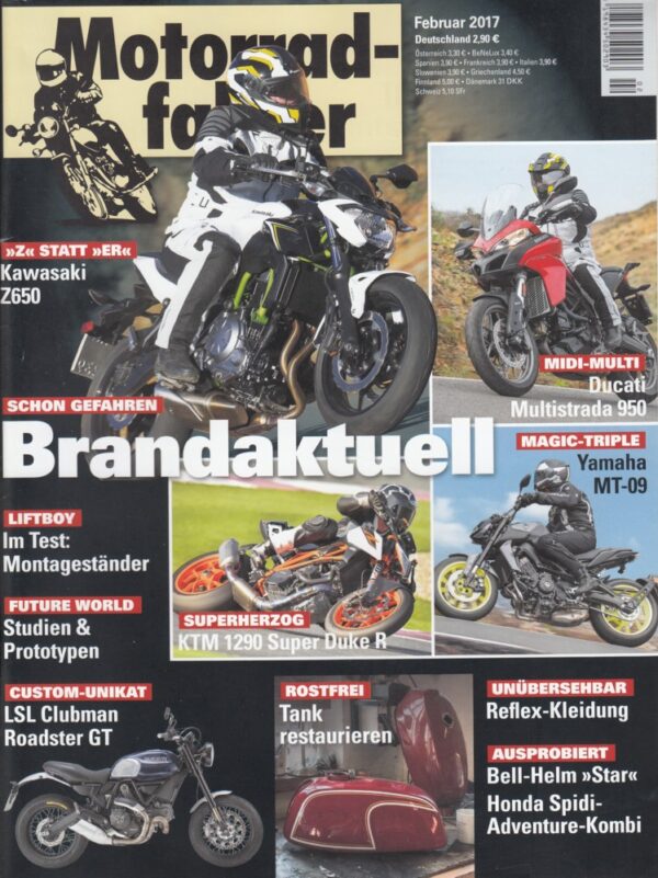 Motorradfahrer Februar 2017 + Kawasaki Z 650, Ducati Multistrada 950