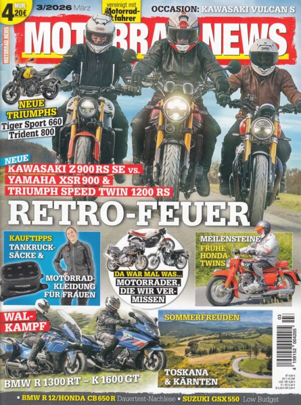 MOTORRAD NEWS 3/2026 – Kawasaki Z 900 RS SE vs. Yamaha XSR 900