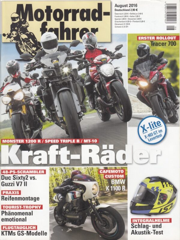 Motorradfahrer August 2016 + Monster 1200 R vs. Speed Triple R vs. MT-10