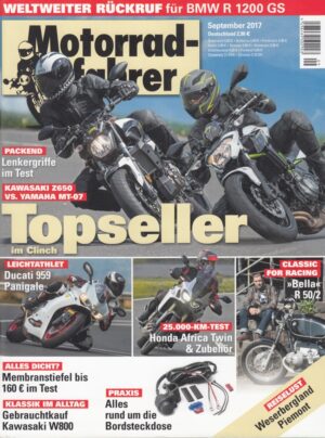 Motorradfahrer September 2017 + Vergleich Kawasaki Z 650 vs. Yamaha MT-07