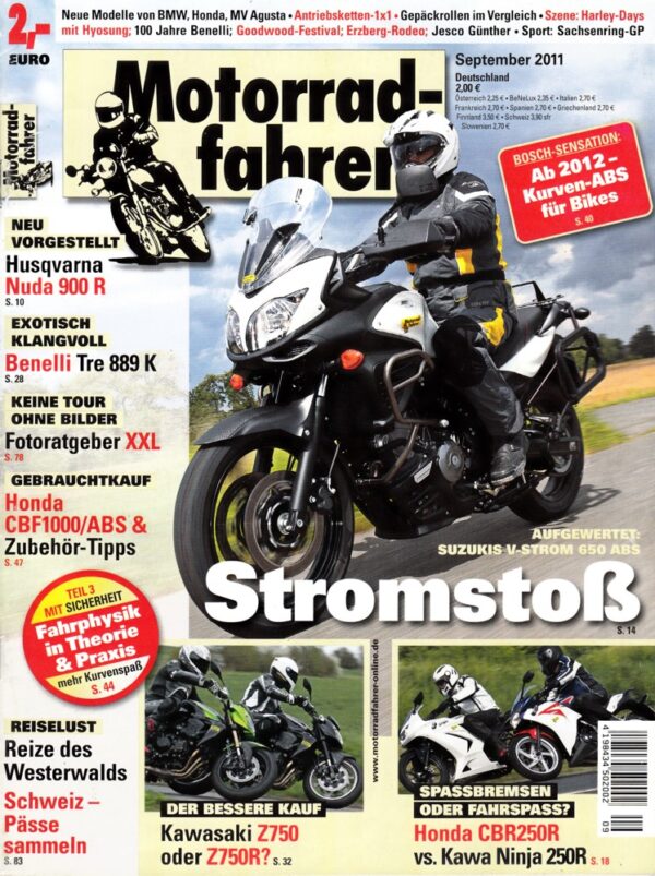 Motorradfahrer September 2011 + Suzuki V-Strom 650 ABS + Honda CBF 1000