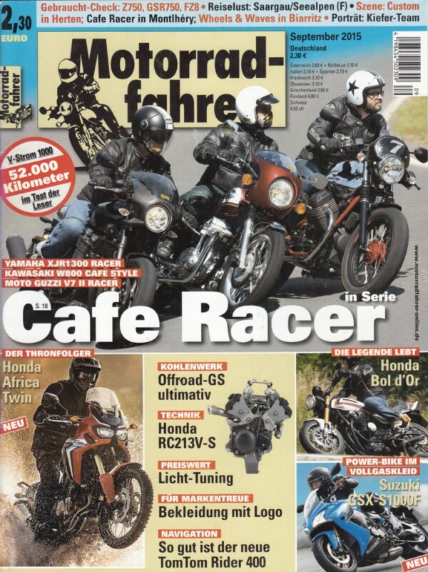 Motorradfahrer September 2015 + Yamaha XJR 1300 Racer im Vergleich