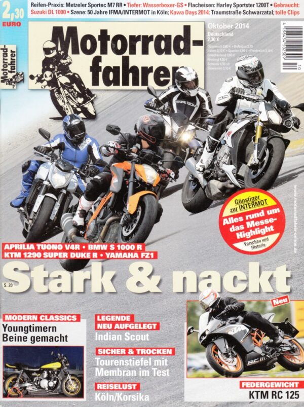 Motorradfahrer Oktober 2014 + BMW S 1000 R vs. Yamaha FZ1 und andere