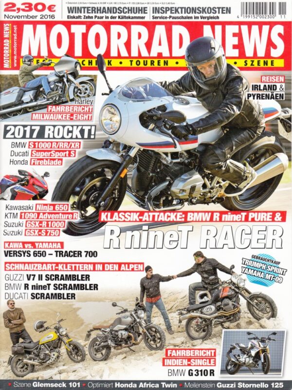 MOTORRAD NEWS 11/2016 – BMW R nineT Pure & Racer; BMW G 310 R