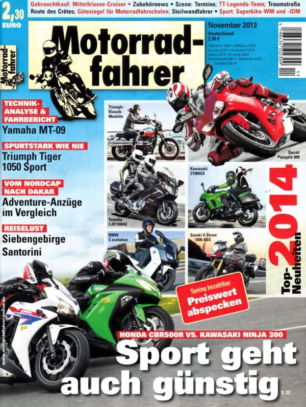Motorradfahrer November 2013 + Honda CBR 500 R vs. Kawasaki Ninja 300
