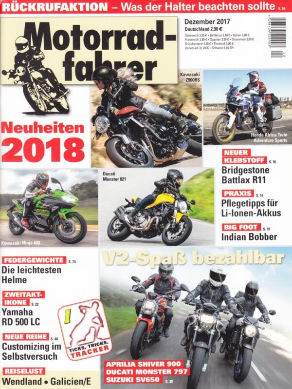 Motorradfahrer Dezember 2017 + Gebrauchtberatung Kawasaki Versys 1000