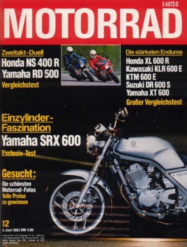 M198512-800 MOTORRAD 12/1985 – Test Yamaha SRX 600, Honda XL 600 R vs. Kawasaki KLR 600 E