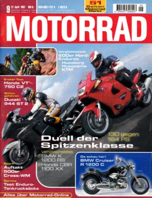 Titelbild: MOTORRAD 9/1997 – Vergleich BMW K 1200 RS vs. Honda CBR 1100 XX