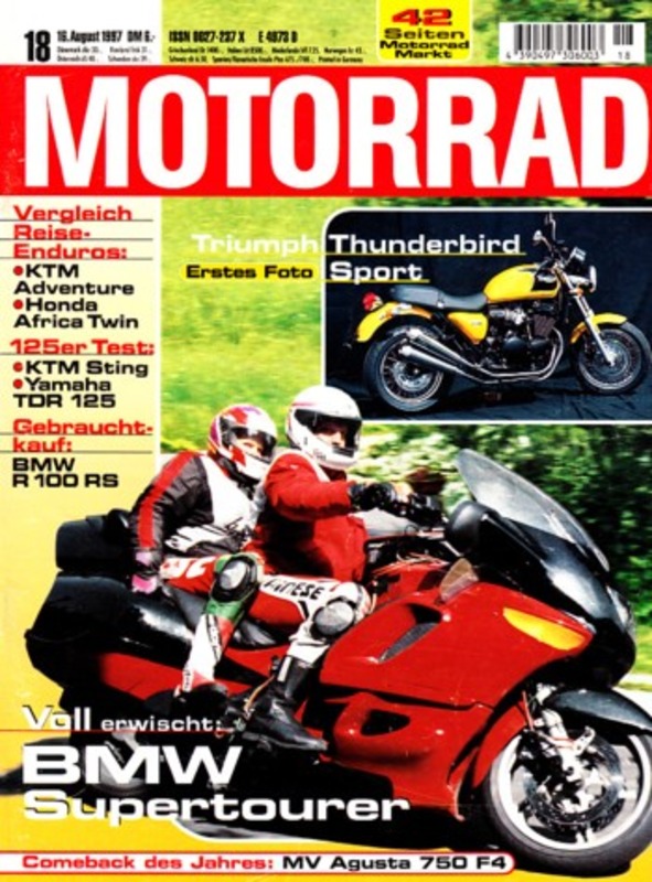 Titelbild: MOTORRAD 18/1997 – Yamaha Vmax, hier als Kainzinger 1680 V-Fource; Honda XRV 750 Africa Twin; KTM LC4 620 Adventure; Test Honda Dream 50