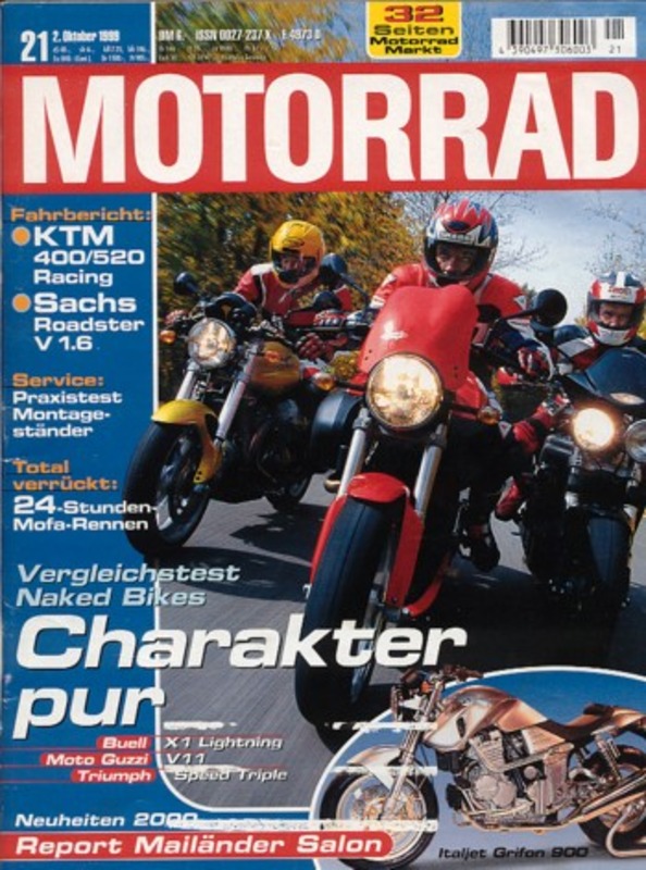 Titelbild: MOTORRAD 21/1999 – Buell X1 Lightning vs. Moto Guzzi V11 Sport vs. Triumph Speed Triple