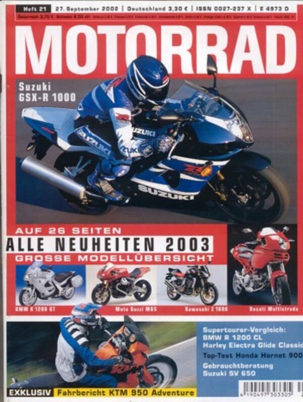MOTORRAD 21/2002 – Top-Test Honda CB 900 F Hornet; Gebrauchtkauf Suzuki SV 650 / S