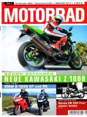 M200301-800 MOTORRAD 1/2003 – Top-Test BMW K 1200 GT; Fahrbericht Kawasaki Z 1000