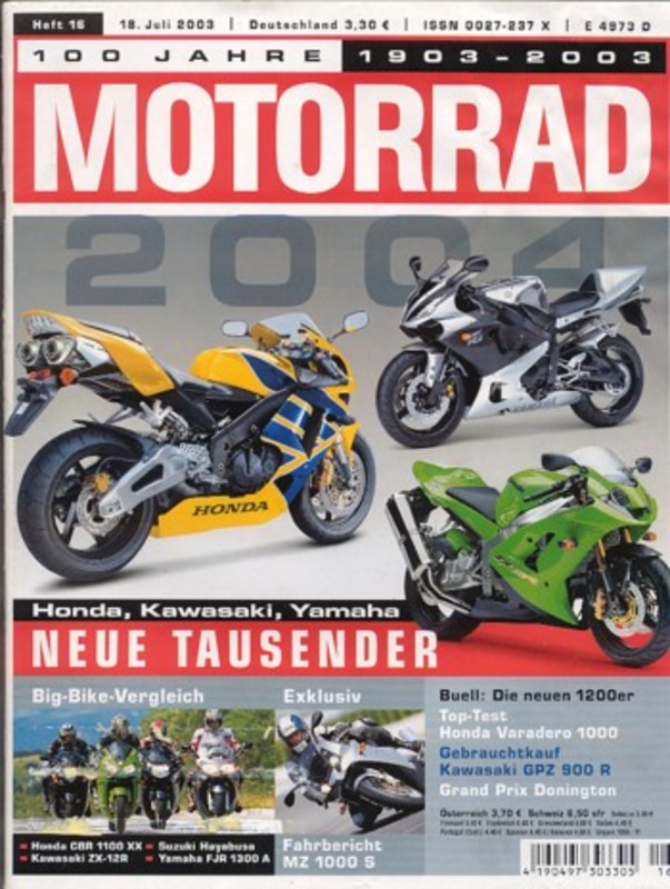 Titelbild: MOTORRAD 16/2003 – Top-Test Honda Varadero 1000; Gebrauchtkauf Kawasaki GPZ 900 R