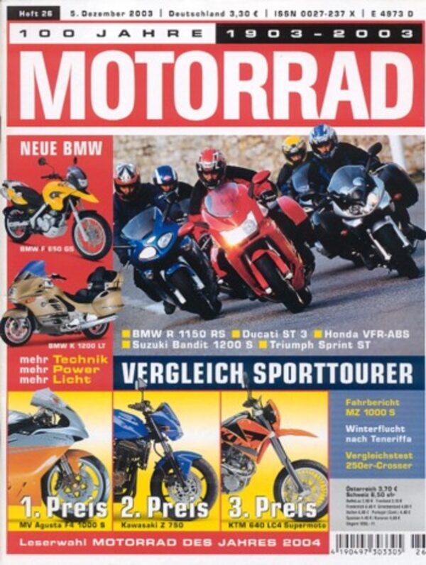 M200326-800 MOTORRAD 26/2003 – TOP-Test NSU Supermax; Gebrauchtkauf Suzuki GS 500 E