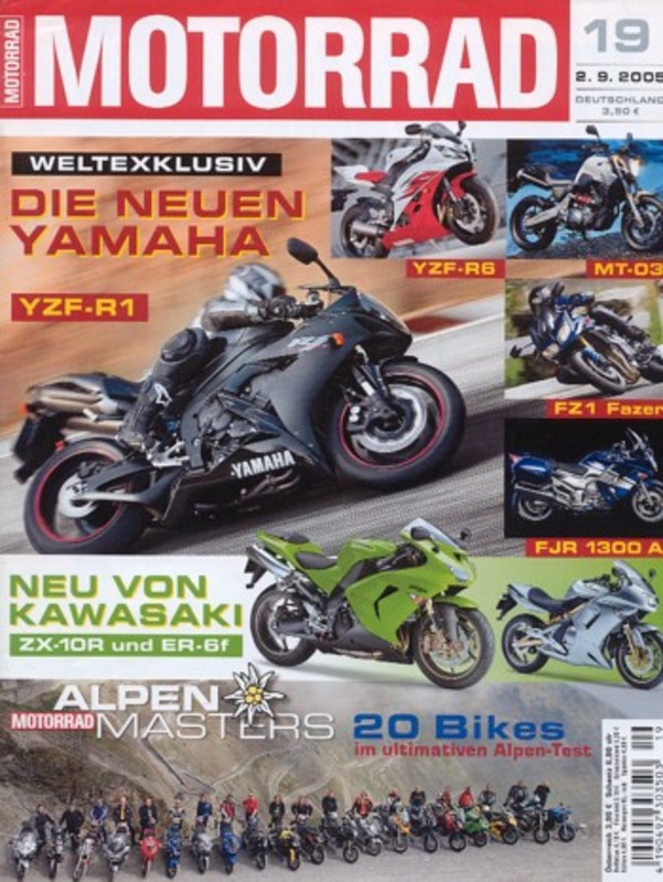 Titelbild: MOTORRAD 19/2005 – BMW K 1200 R Cup vs. Kawasaki Ninja ZX-10R; Alpen-Masters 2005 (Teil 1)