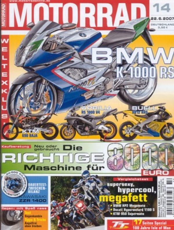M200714-800 MOTORRAD 14/2007 – BMW HP2 Megamoto im Vergleich; Zubehör Kawasaki ZZR 1400