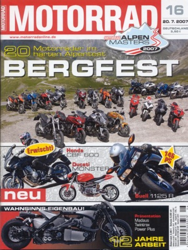 Titelbild: MOTORRAD 16/2007 – Test Madaus Twintrax Power Plus; Alpen-Masters 2007, Teil 1