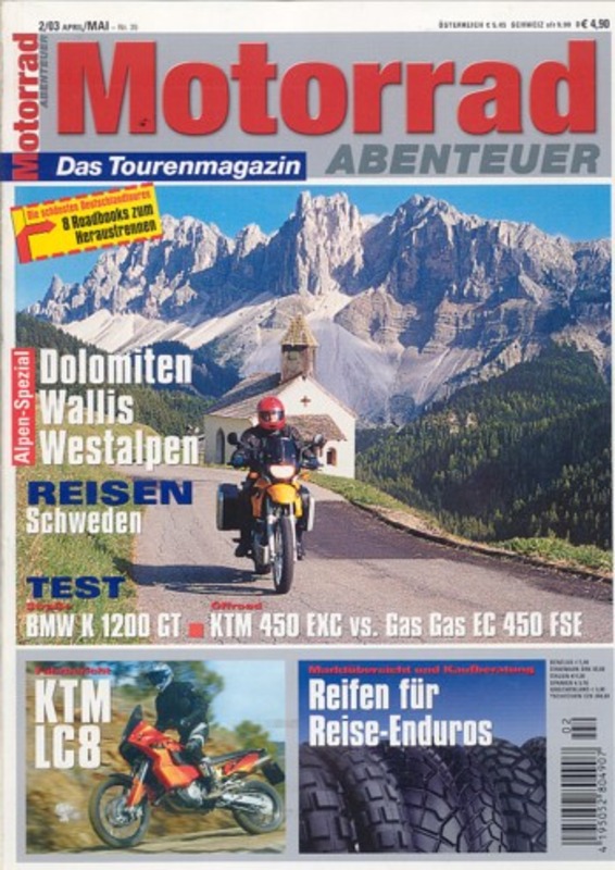 Titelbild: Motorrad Abenteuer 35/2003 – Test KTM 950; BMW K 1200 GT