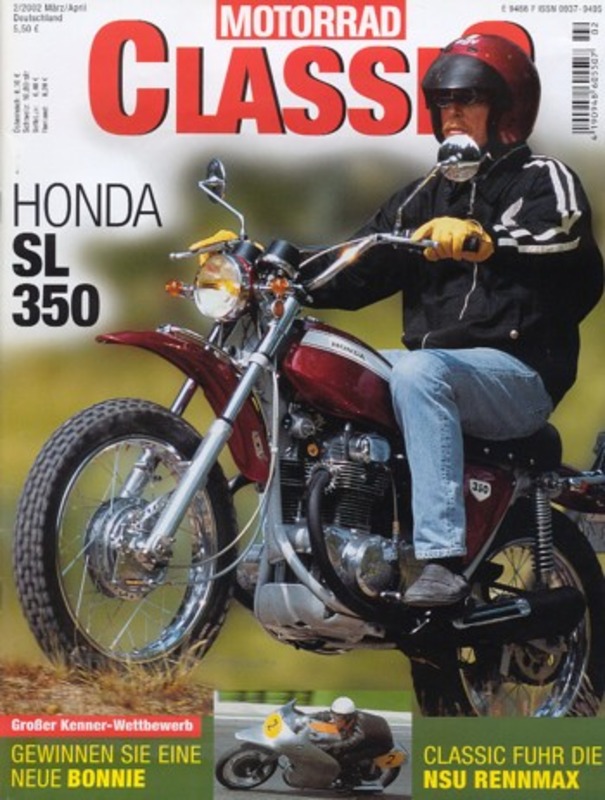 Titelbild: Motorrad Classic 02/2002 – Honda SL 350 Motosport, NSU Rennmax