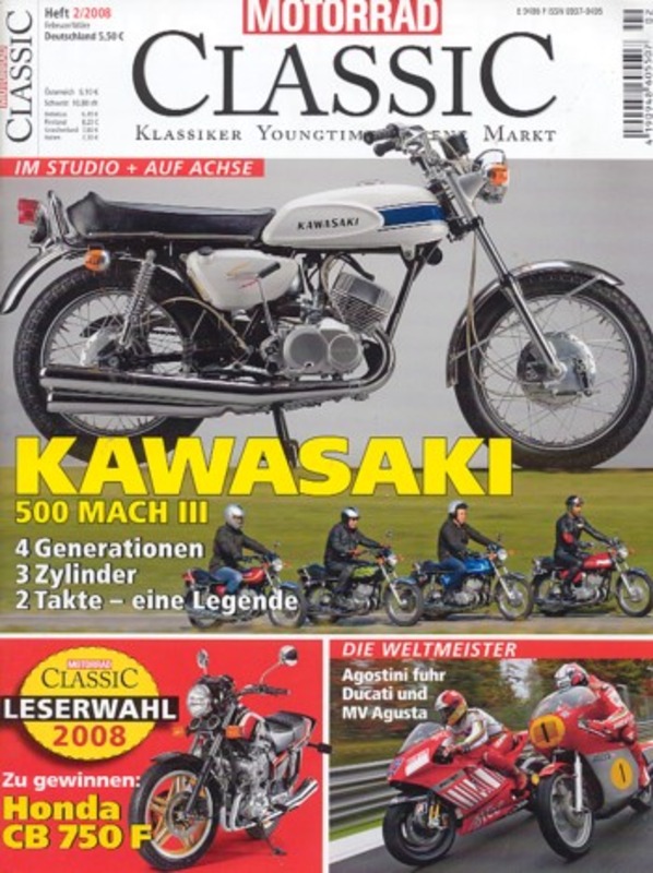 Titelbild: Motorrad Classic 02/2008 – Kawasaki 500 H1, Ducati Desmosedici GP7