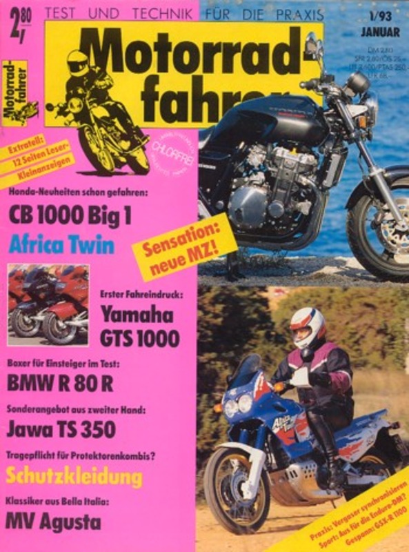 Titelbild: Motorradfahrer 1/1993 – Honda CB 1000 Big 1; GSX-R 1100 Gespann
