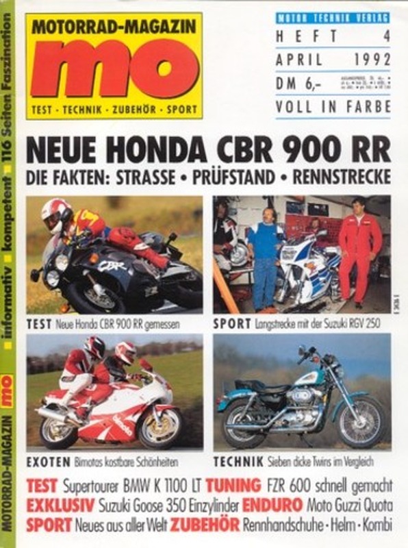 MO 4/1992 – Honda CBR 900 RR FireBlade, BMW K 1100 LT