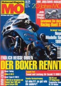 Titelseite: MO 10/1998 – Groß-Enduro-Vergleich: Triumph Tiger 900 vs. BMW R 1100 GS vs. Cagiva Gran Canyon