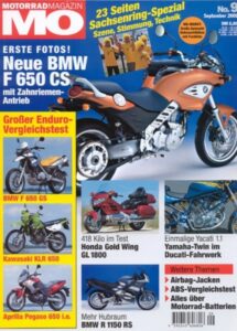 Titelseite: MO 9/2001 – Kawasaki KLR 650 vs. Aprilia Pegaso vs. BMW F 650 GS