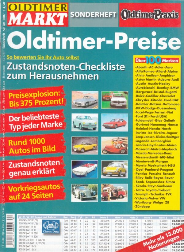 SH40 OLDTIMER MARKT Sonderheft Nr. 40 – Oldtimer-Preise mit Zustandsnoten