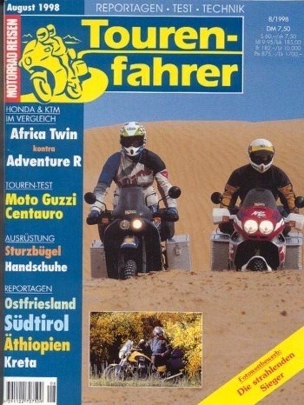 Titelbild: Tourenfahrer 8/1998 – Africa Twin vs. KTM LC4 640; Moto Guzzi V10