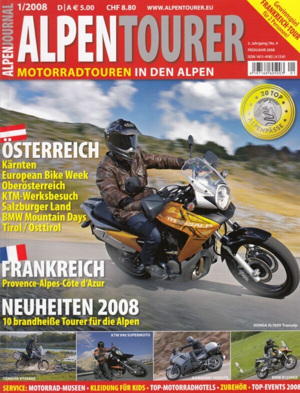 ALPENTOURER 1/2008 – Honda XL 700 V Transalp, Kawasaki 1400 GTR, BMW R 1200 GS