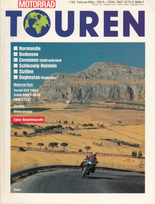 MOTORRAD Touren 1/1992 – Suzuki GSX 1100 G, Schek BMW R 80 GS, BMW K 75 RT