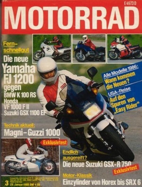 M198603-800 MOTORRAD 3/1986 – Yamaha FJ 1200 vs. BMW K 100 RS, Test Magni-Moto Guzzi 1000